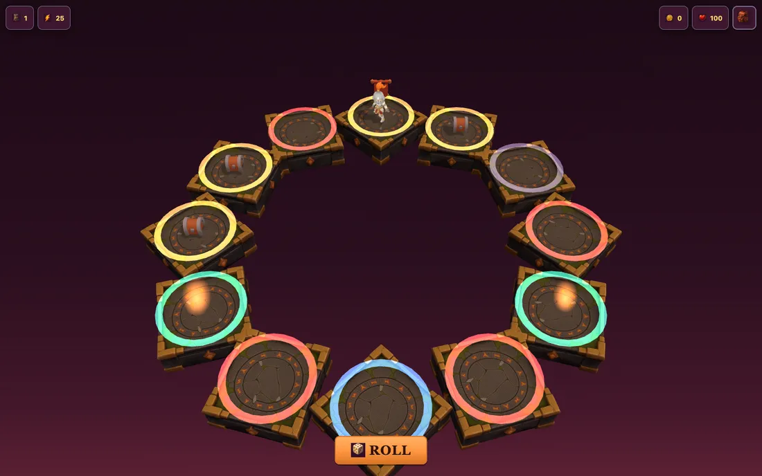 The dice board — a ring of carved stone tiles